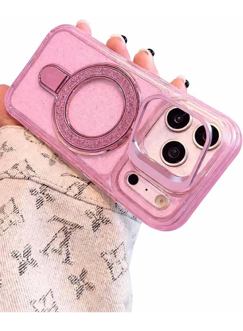 Eco Glitter Liquid Kickstand Case for iPhone 17 Pro max,Cute Luxury Bling Sparkle with Camera stand Flowing Ring Stand Plating Bumper Shockproof Women Girls Cover for iPhone 17 pro max - Image 4